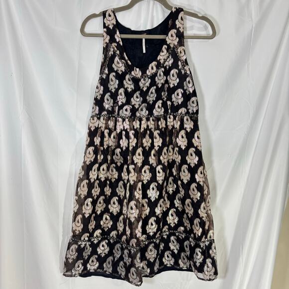 Free People Metallic Burnout Black Stud Racerback Dress Size 8 - Picture 3 of 6